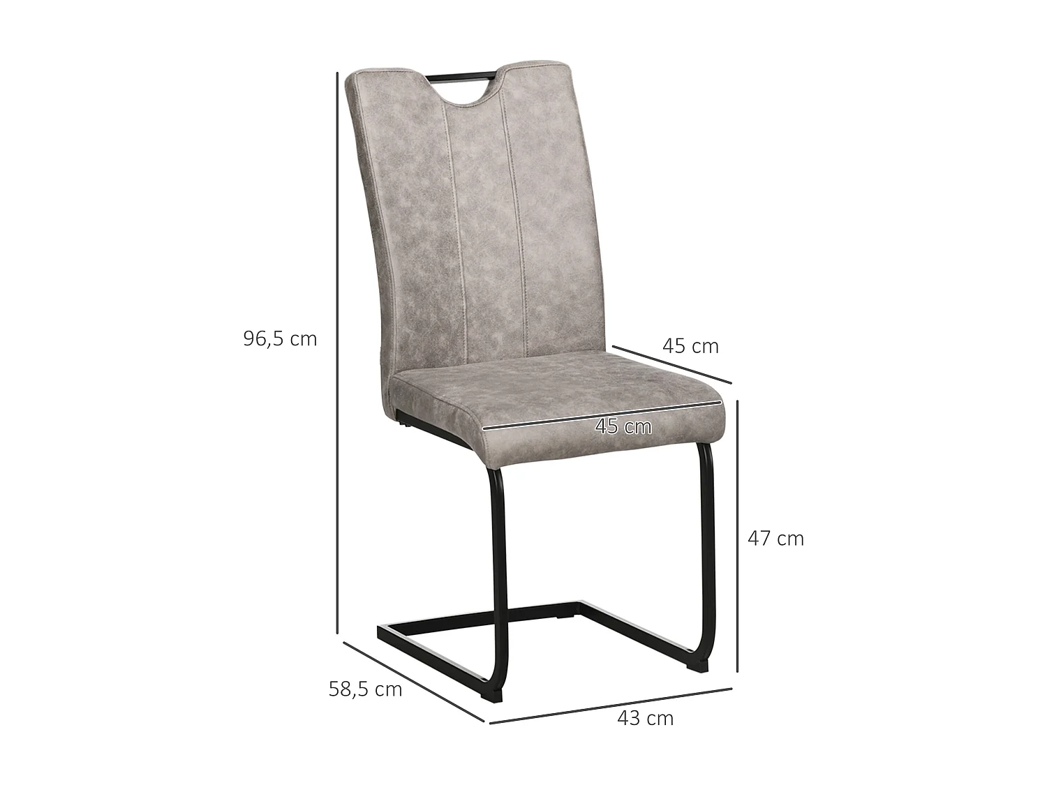 Lot de 4 chaises de salon design cantilever piètement luge acier noir revêtement microfibre gris