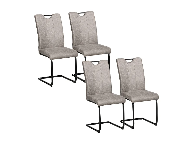 Lot de 4 chaises de salon design cantilever piètement luge acier noir revêtement microfibre gris