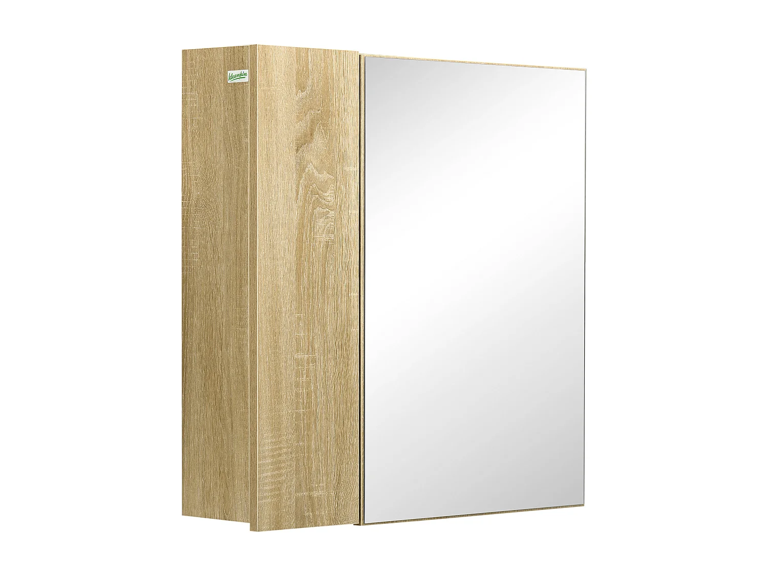 Armoire miroir de salle de bain - 2 portes, 2 étagères - kit installation murale fourni - panneaux aspect chêne clair