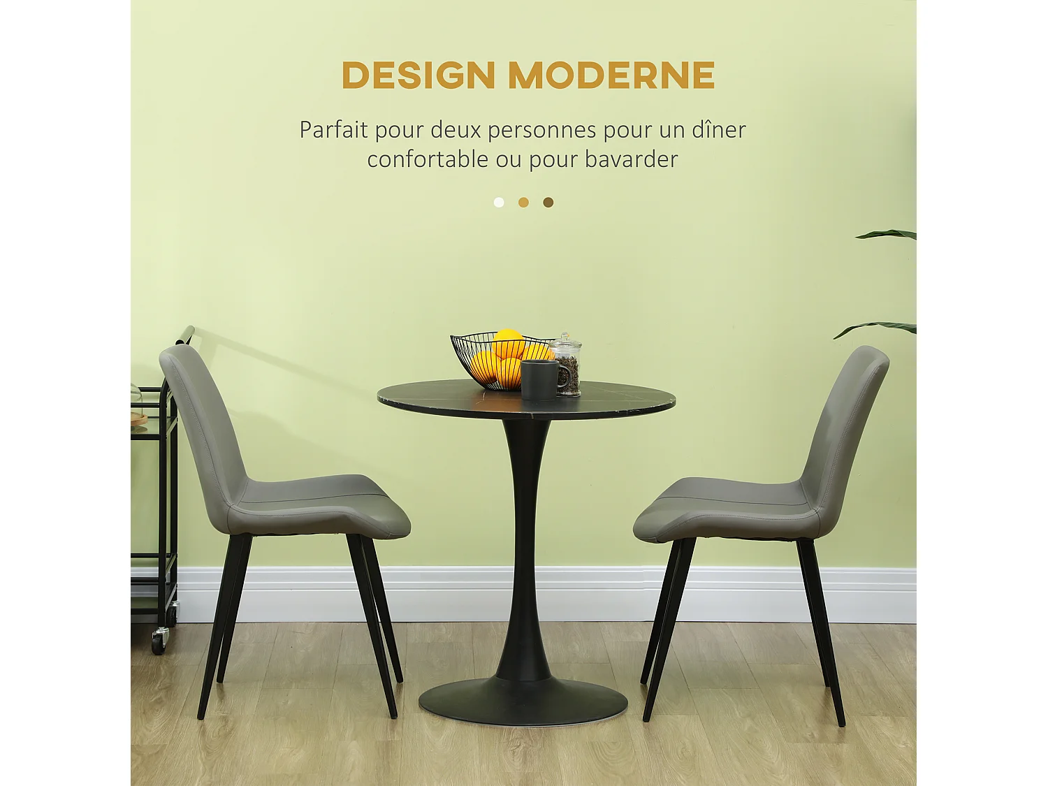 Lot de 2 chaises de salle à manger salon piètement acier noir revêtement synthétique gris