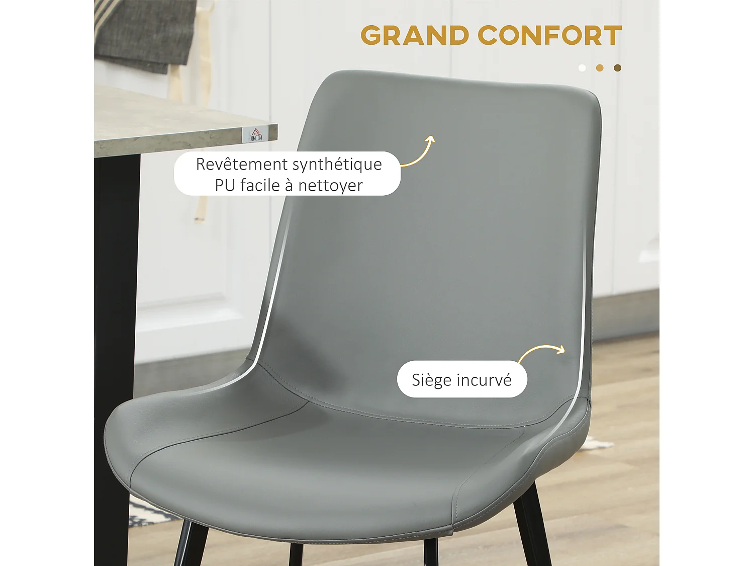 Lot de 2 chaises de salle à manger salon piètement acier noir revêtement synthétique gris