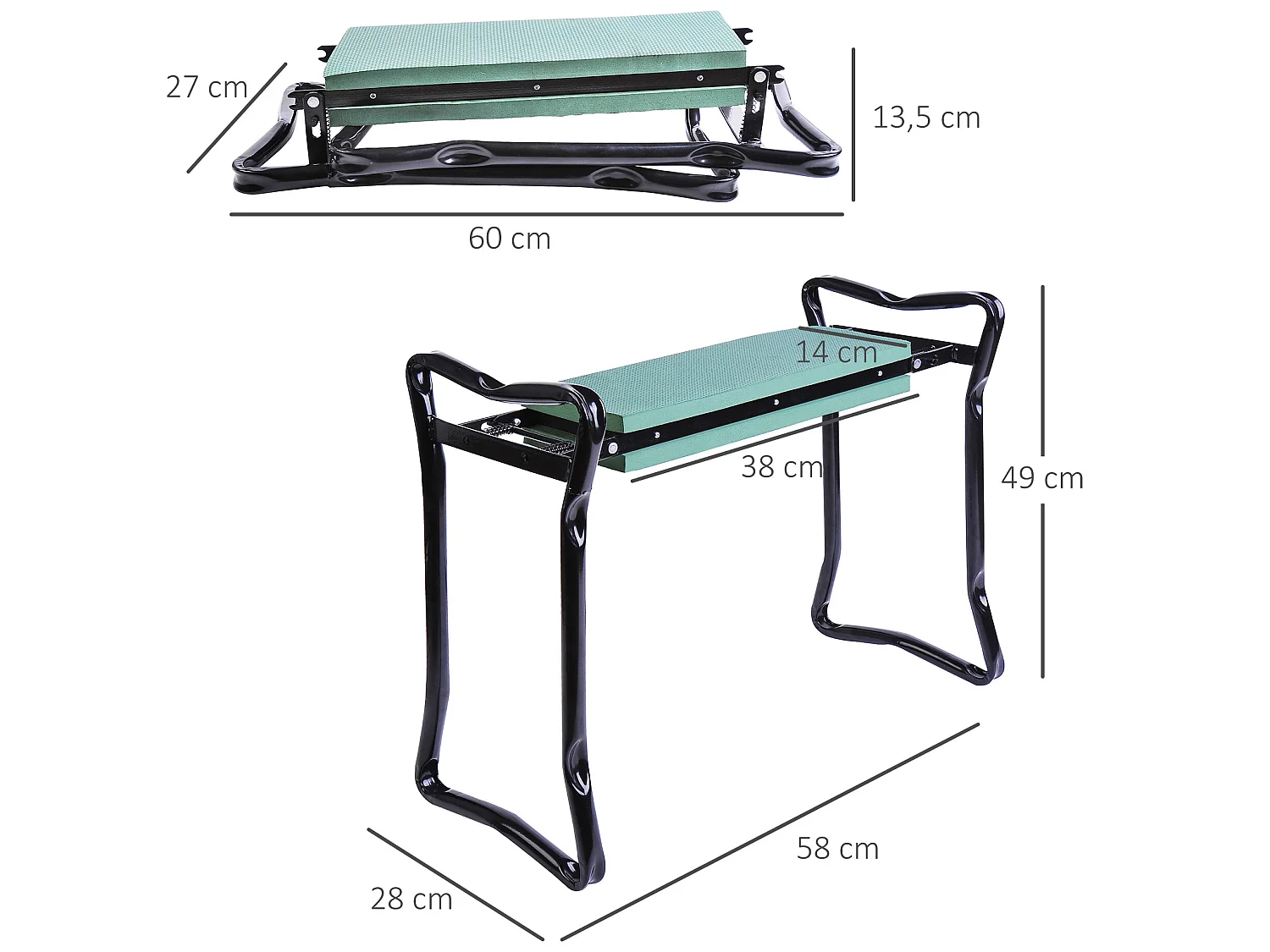 Tabouret de jardin pliable agenouilloir de jardin siège jardinage avec coussin acier EVA noir vert
