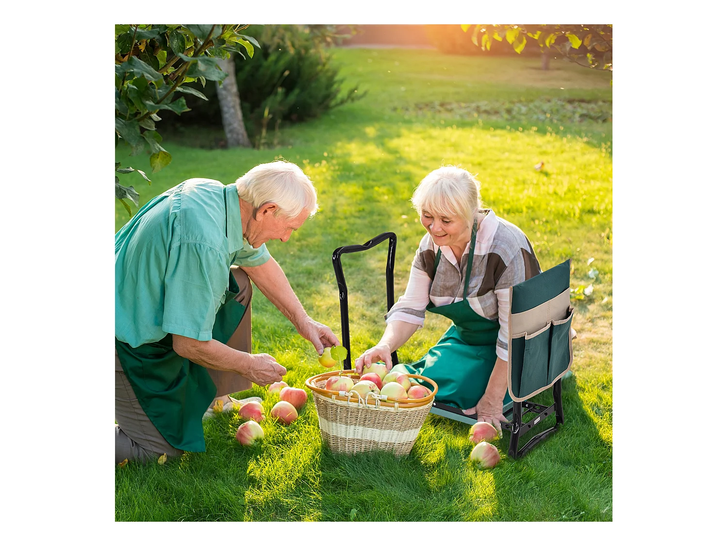 Tabouret de jardin pliable agenouilloir de jardin siège jardinage avec coussin pochette rangement outils vert