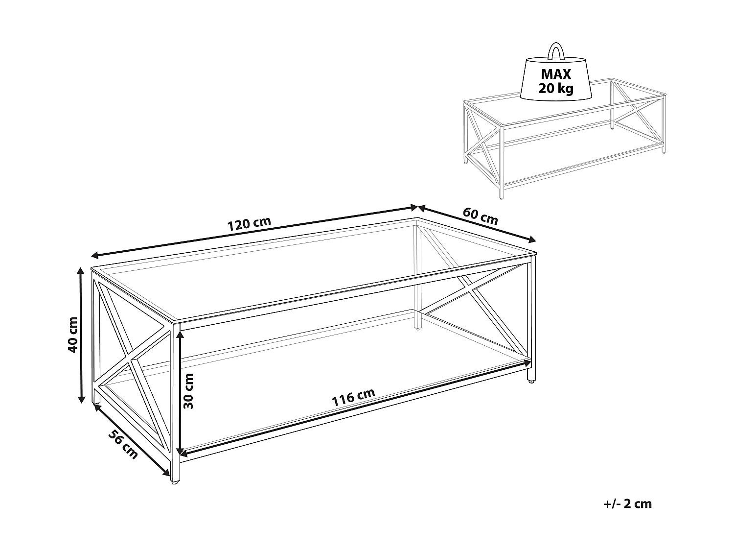 Stolik kawowy AUDET Szkło hartowane Srebrny