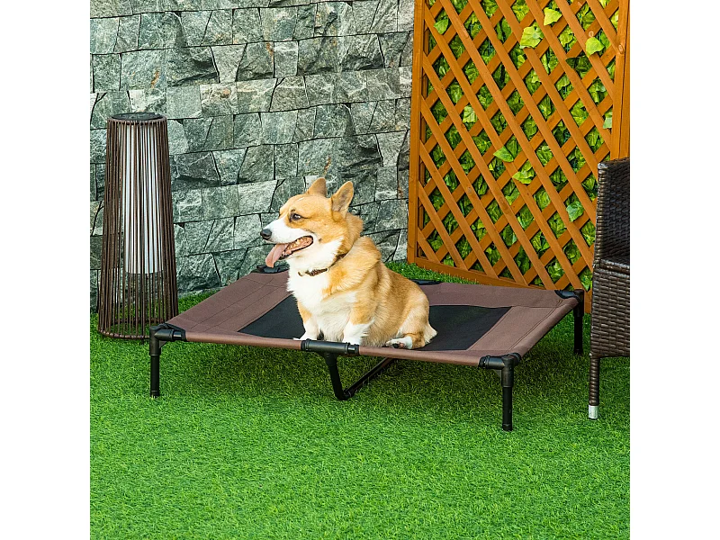 Lit sur pieds pour chien chat lit de camp animal lit surélevé Oxford textilène micro-perforé dim. 92L x 76l x 18H cm marron