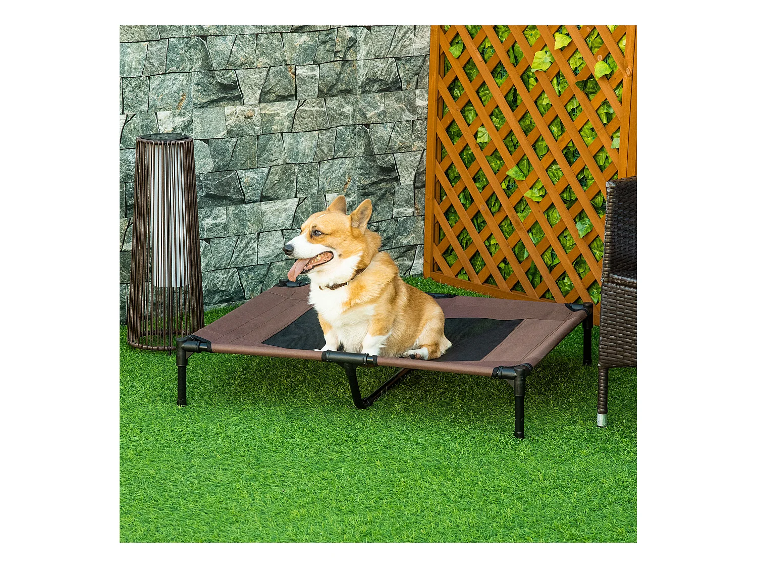 Lit sur pieds pour chien chat lit de camp animal lit surélevé Oxford textilène micro-perforé dim. 92L x 76l x 18H cm marron