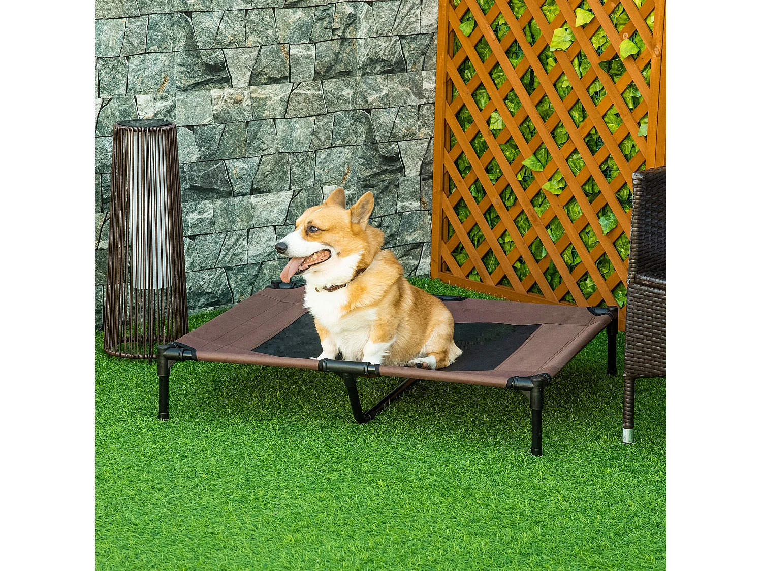 Lit sur pieds pour chien chat lit de camp animal lit surélevé Oxford textilène micro-perforé dim. 92L x 76l x 18H cm marron