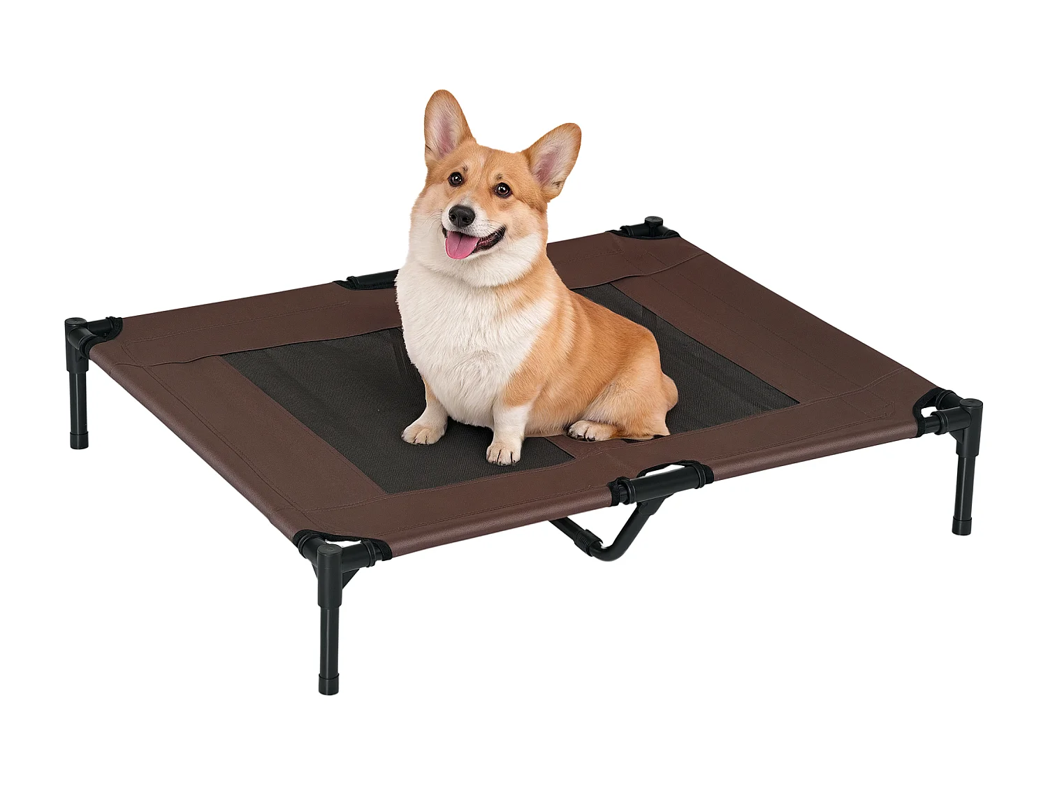Lit sur pieds pour chien chat lit de camp animal lit surélevé Oxford textilène micro-perforé dim. 92L x 76l x 18H cm marron