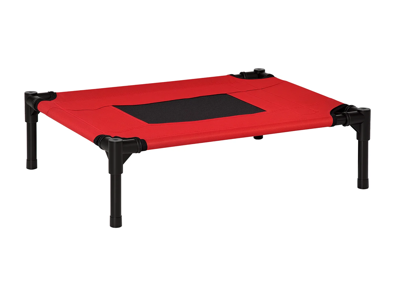 Lit surélevé pour chien chat dim. 61L x 46l x 18H cm avec sac métal époxy tissu oxford textilène micro-perforé rouge noir
