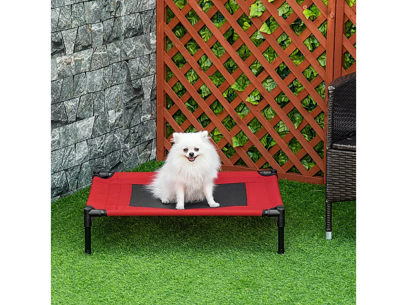 Lit surélevé pour chien chat dim. 76L x 61l x 18H cm avec sac métal époxy tissu oxford textilène micro-perforé rouge noir