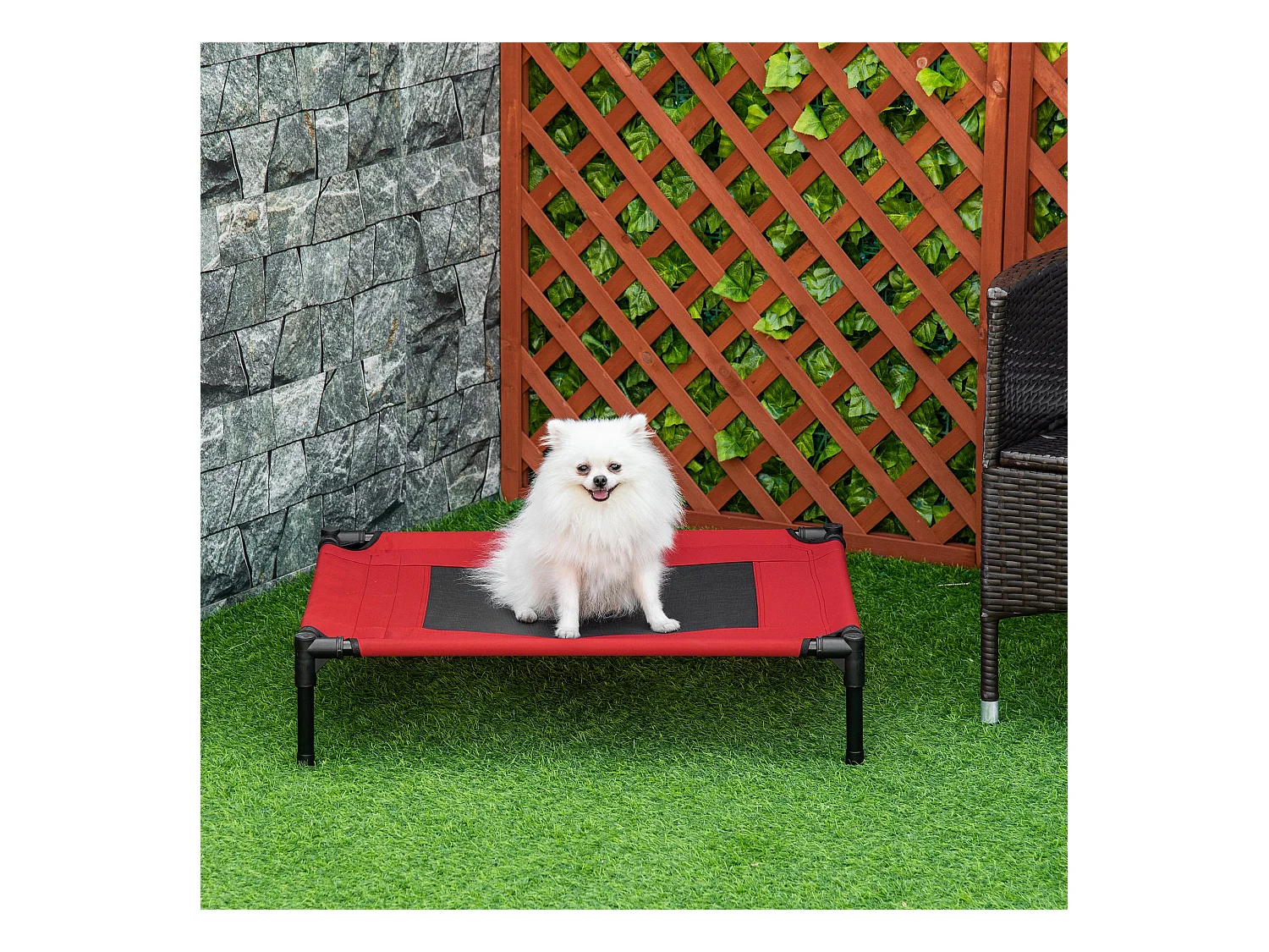 Lit surélevé pour chien chat dim. 76L x 61l x 18H cm avec sac métal époxy tissu oxford textilène micro-perforé rouge noir