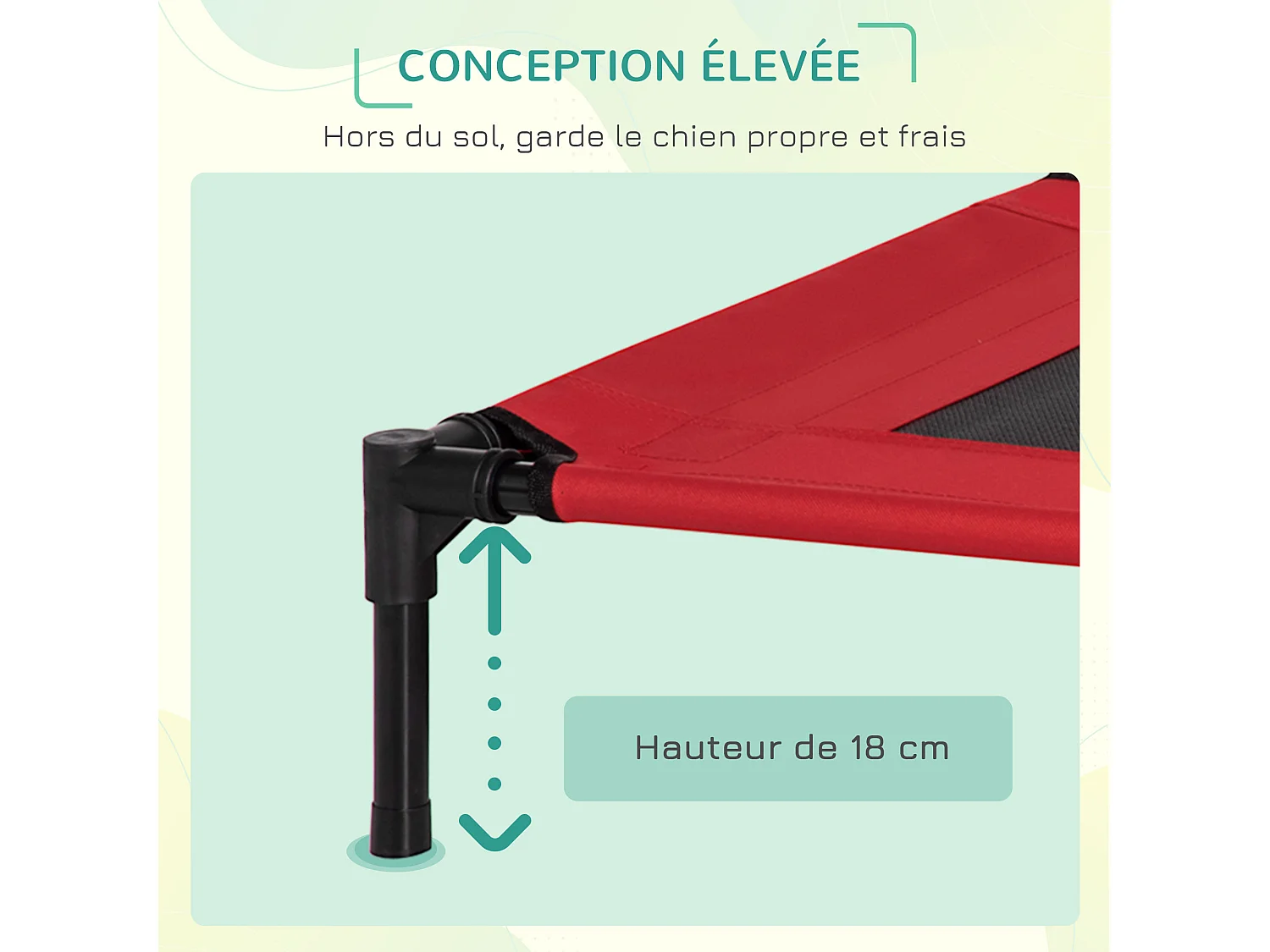 Lit surélevé pour chien chat dim. 76L x 61l x 18H cm avec sac métal époxy tissu oxford textilène micro-perforé rouge noir