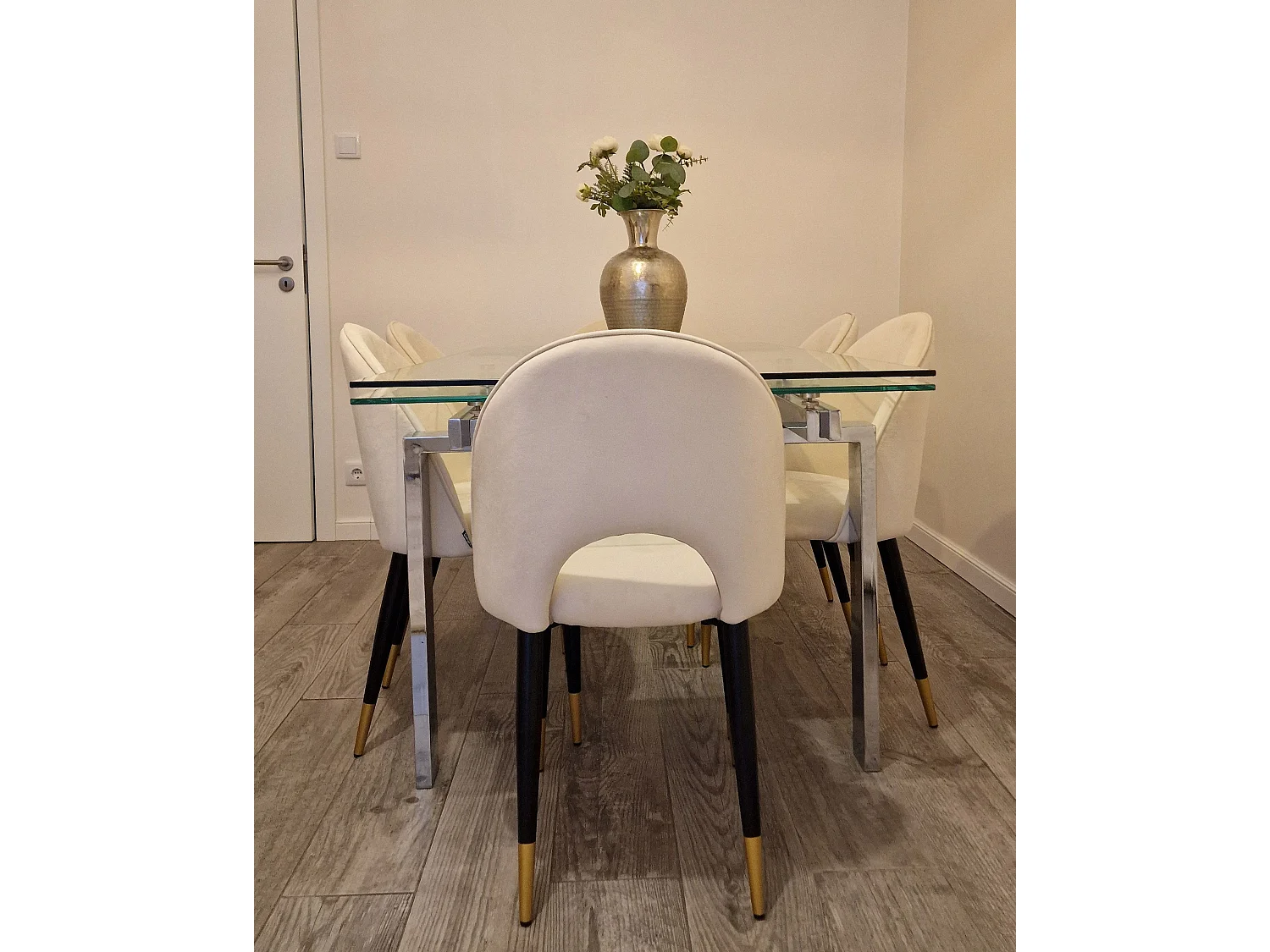 Esszimmerstuhl 2er Set MAGALIA Samtstoff Beige