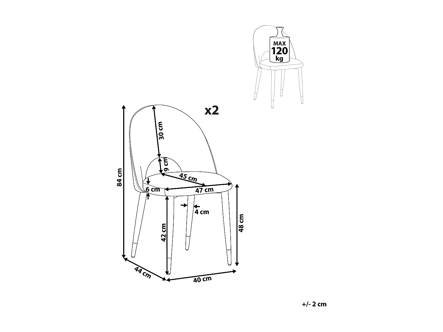 Lot de 2 chaises de salle à manger MAGALIA Velours Rose
