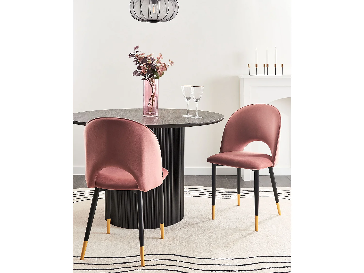 Lot de 2 chaises de salle à manger MAGALIA Velours Rose