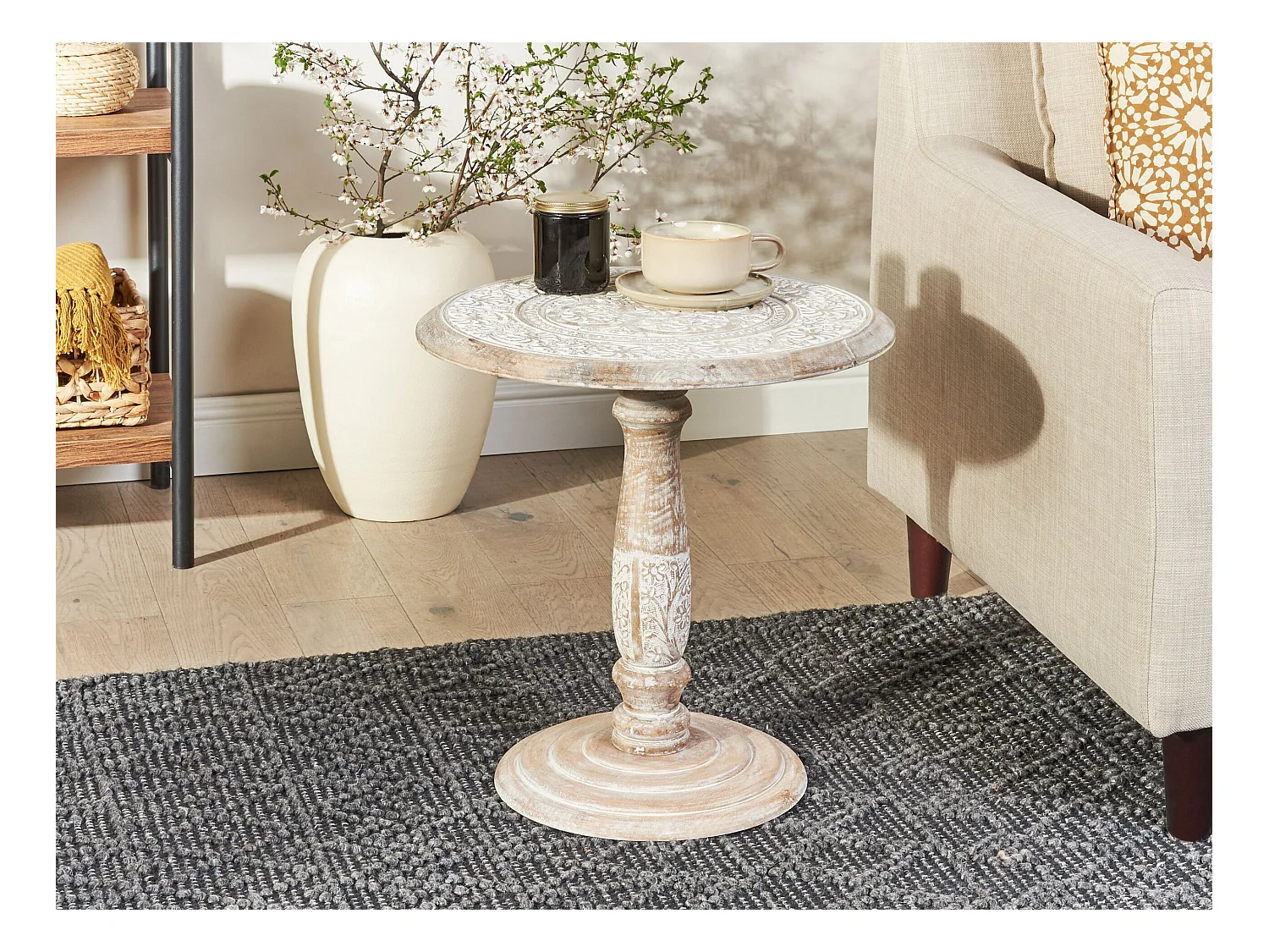 Table d'appoint JAMBIA Bois de manguier Blanc cassé