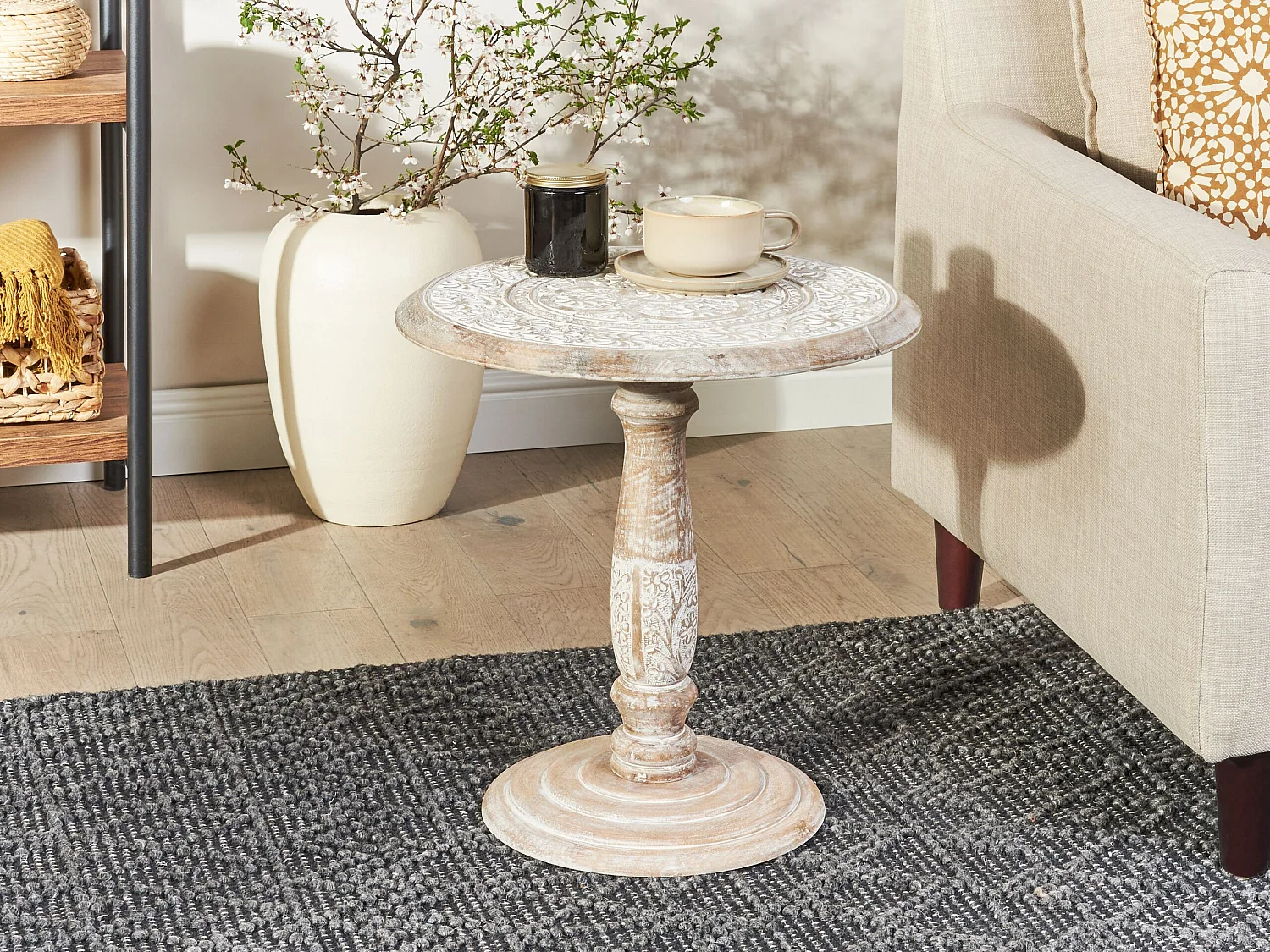 Table d'appoint JAMBIA Bois de manguier Blanc cassé