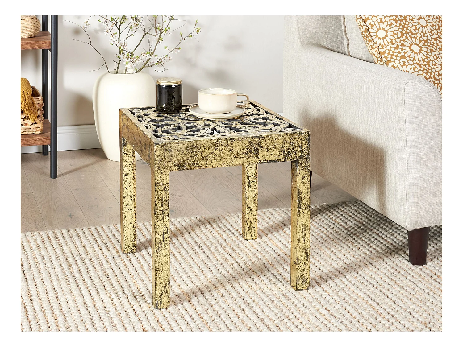 Stolik pomocniczy PALASI Drewno mango Złoty