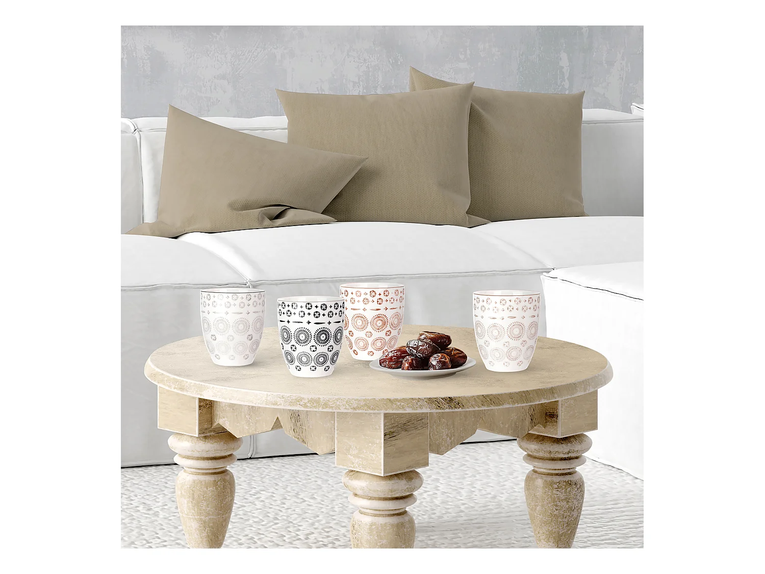 Coffret 4 Tasses 25cl Mirage Gris, Bleu, Beige, Jaune