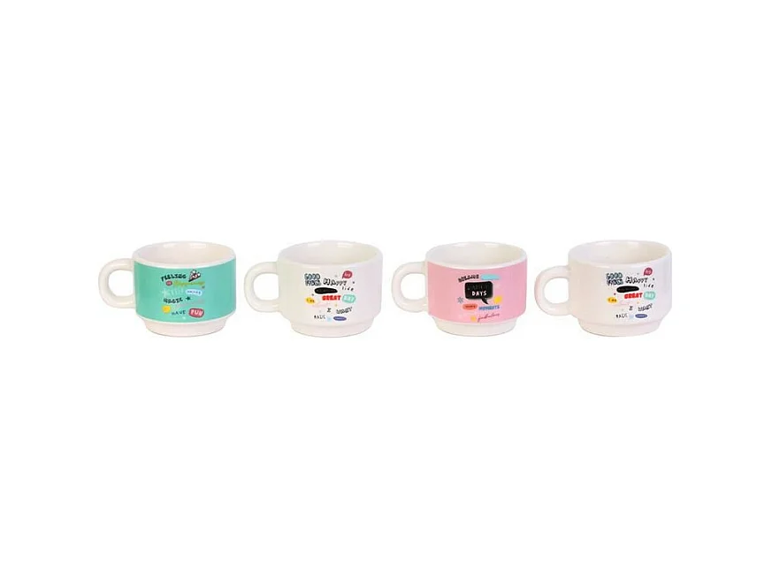 Lot de 4 Tasses Empilables "Expresso" 9cm Multicolore