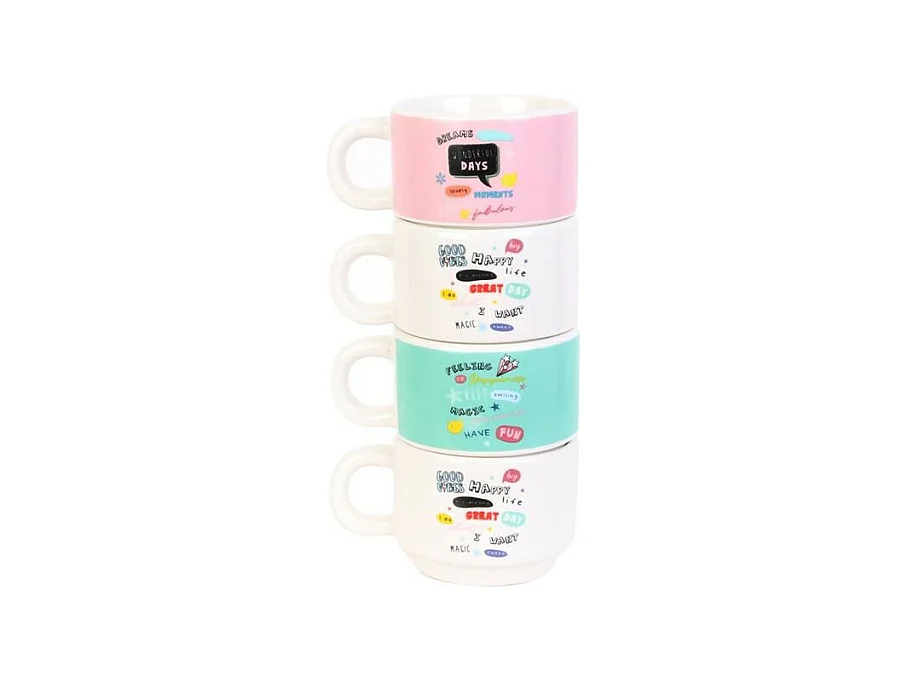 Lot de 4 Tasses Empilables "Expresso" 9cm Multicolore