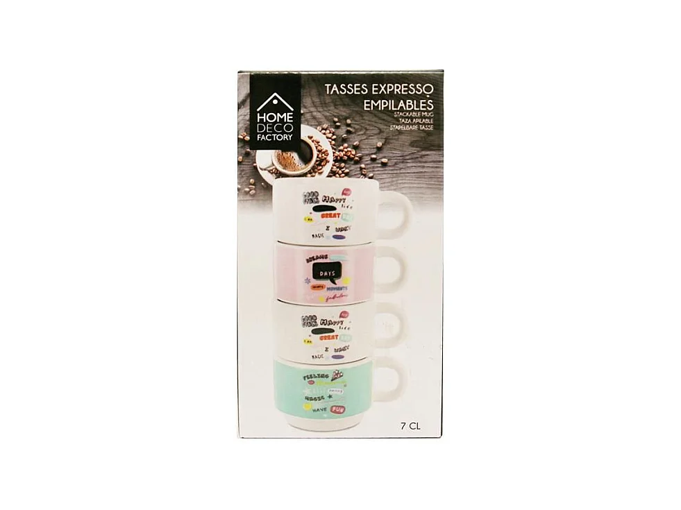 Lot de 4 Tasses Empilables "Expresso" 9cm Multicolore