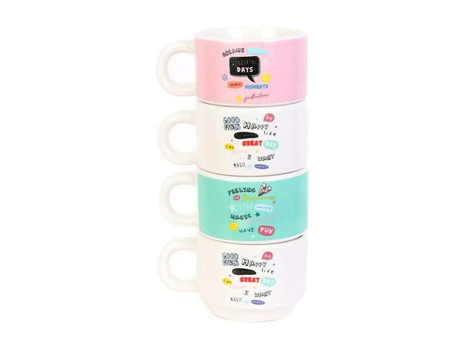 Lot de 4 Tasses Empilables "Expresso" 9cm Multicolore