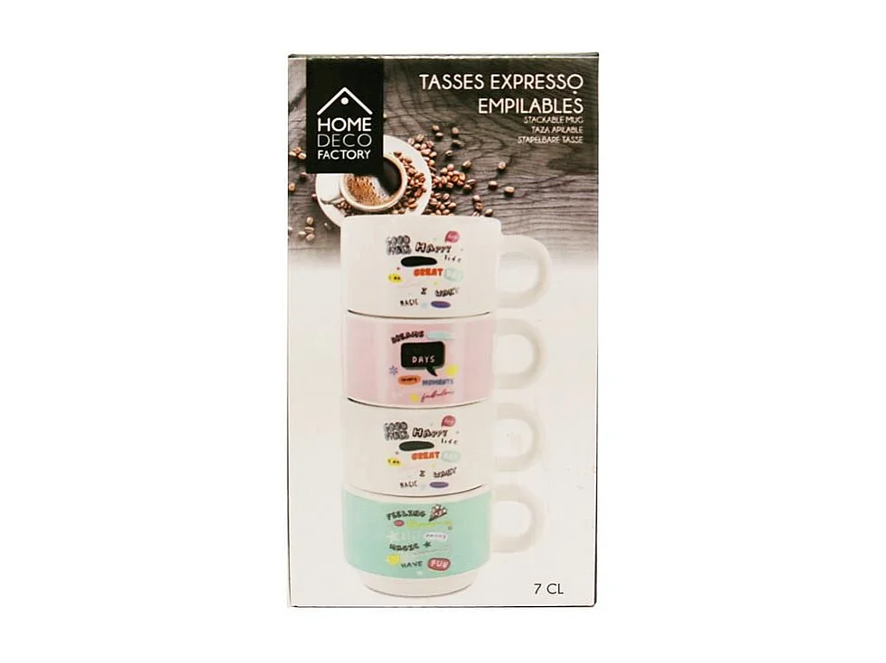 Lot de 4 Tasses Empilables "Expresso" 9cm Multicolore