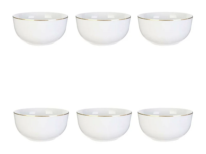 Lot de 6 Bols Déco "Liseré Doré" 14cm Blanc