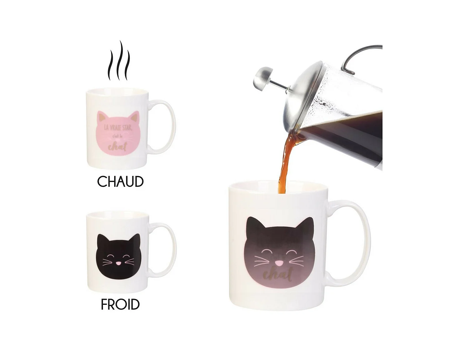 Mug Magique en Céramique "Chat" 35cl Blanc