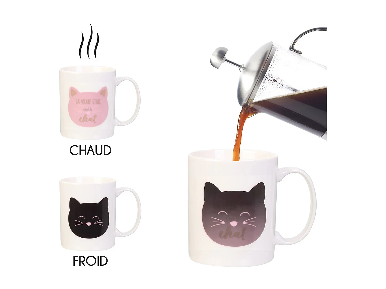 Mug Thermique Chat 30cl Noir, Rose