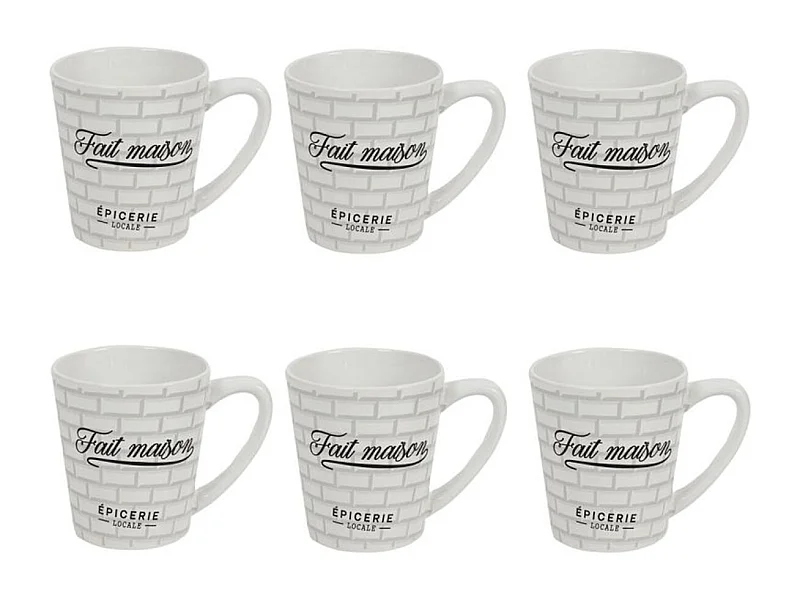 Lot de 6 Mugs en Porcelaine "Brooklyn" 30cl Blanc