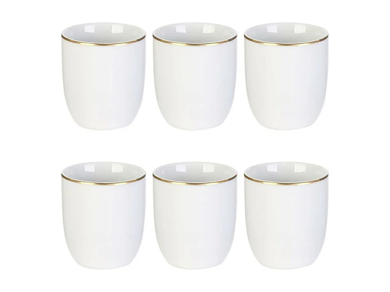 Lot de 6 Tasses Déco "Liseré Doré" 8cm Blanc
