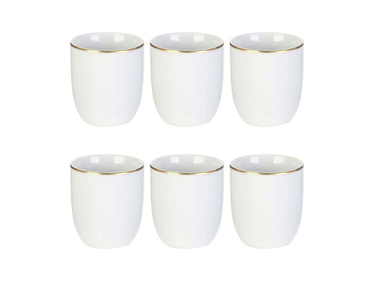 Lot de 6 Tasses Déco "Liseré Doré" 8cm Blanc