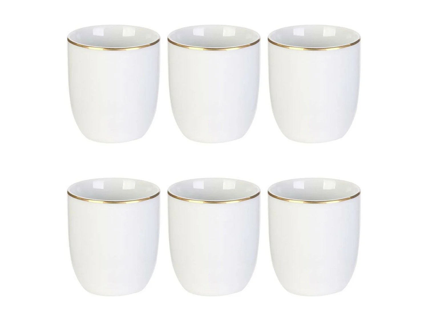 Lot de 6 Tasses Déco "Liseré Doré" 8cm Blanc