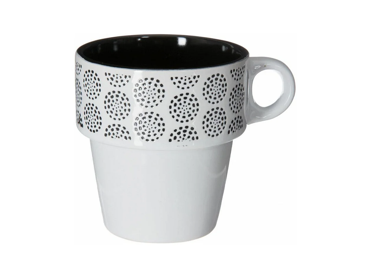 Lot de 6 Mugs sur Rack "Ethnik" 26cl Noir & Blanc