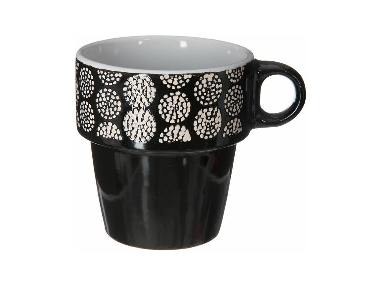 Lot de 6 Mugs sur Rack "Ethnik" 26cl Noir & Blanc