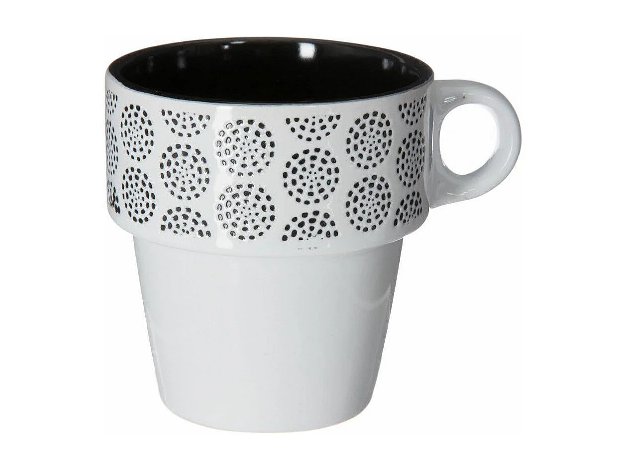 Lot de 6 Mugs sur Rack "Ethnik" 26cl Noir & Blanc