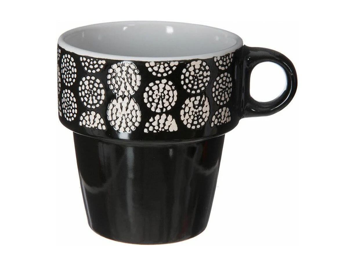 Lot de 6 Mugs sur Rack "Ethnik" 26cl Noir & Blanc