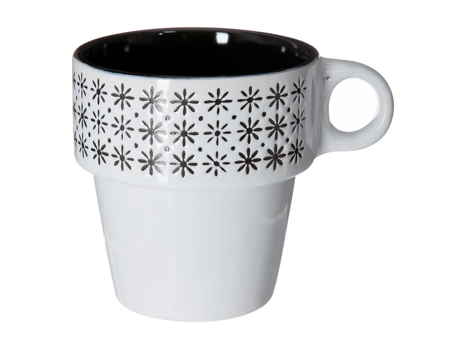 Lot de 6 Mugs sur Rack "Ethnik" 26cl Noir & Blanc