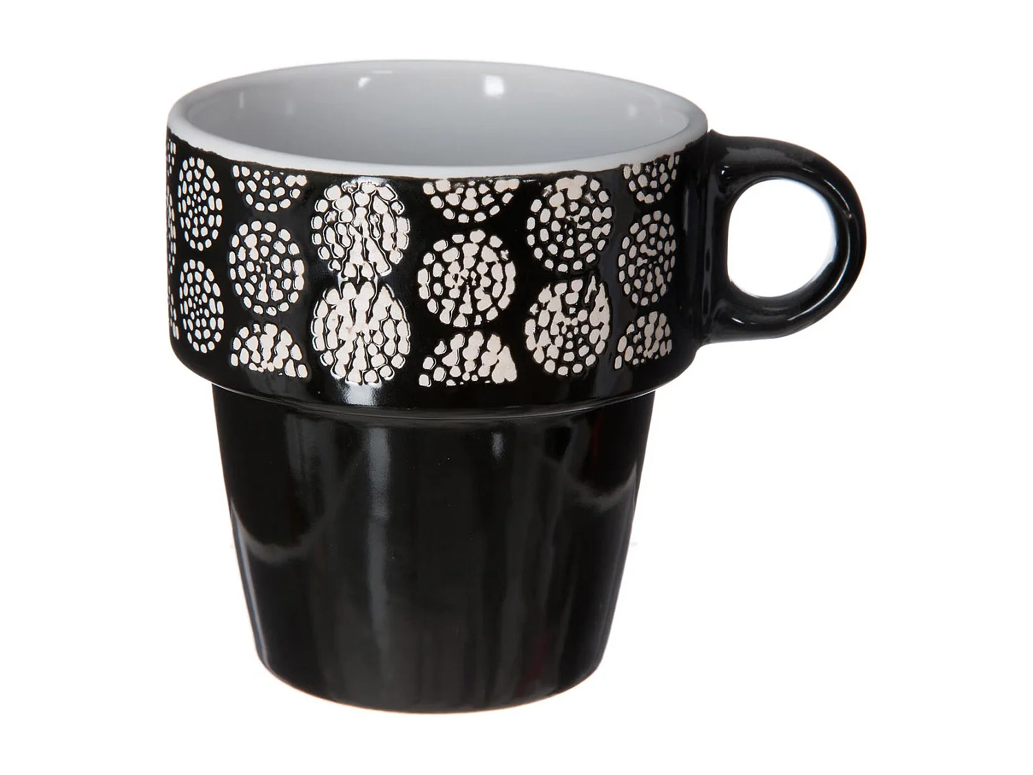 Lot de 6 Mugs sur Rack "Ethnik" 26cl Noir & Blanc