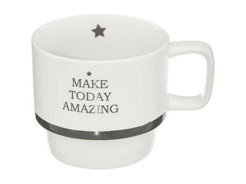 Lot de 4 Mugs sur Rack "Happy" 22cl Blanc