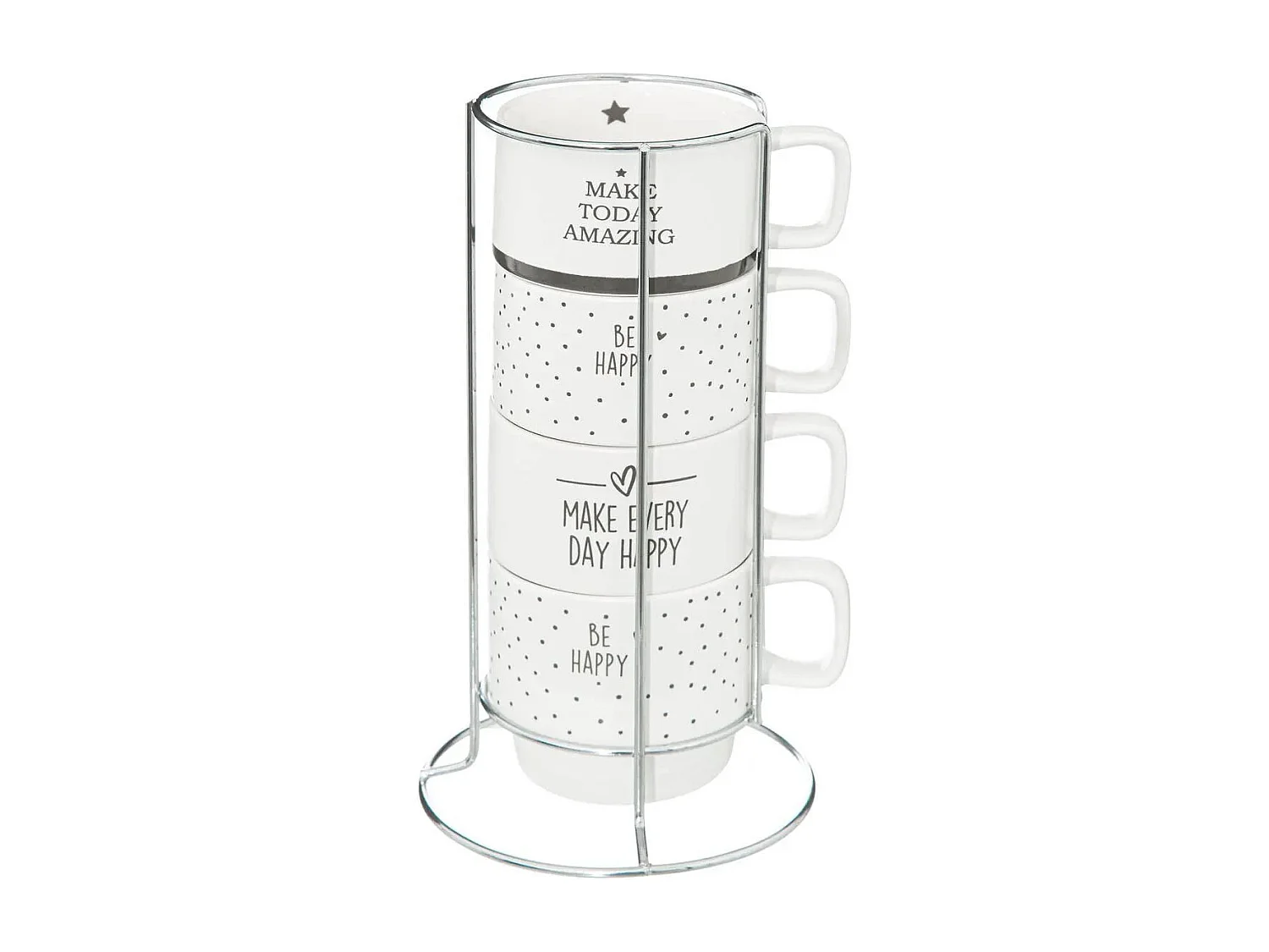 Lot de 4 Mugs sur Rack "Happy" 22cl Blanc