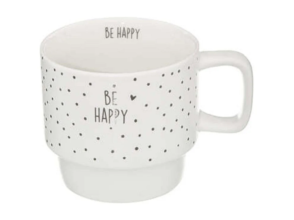 Lot de 4 Mugs sur Rack "Happy" 22cl Blanc