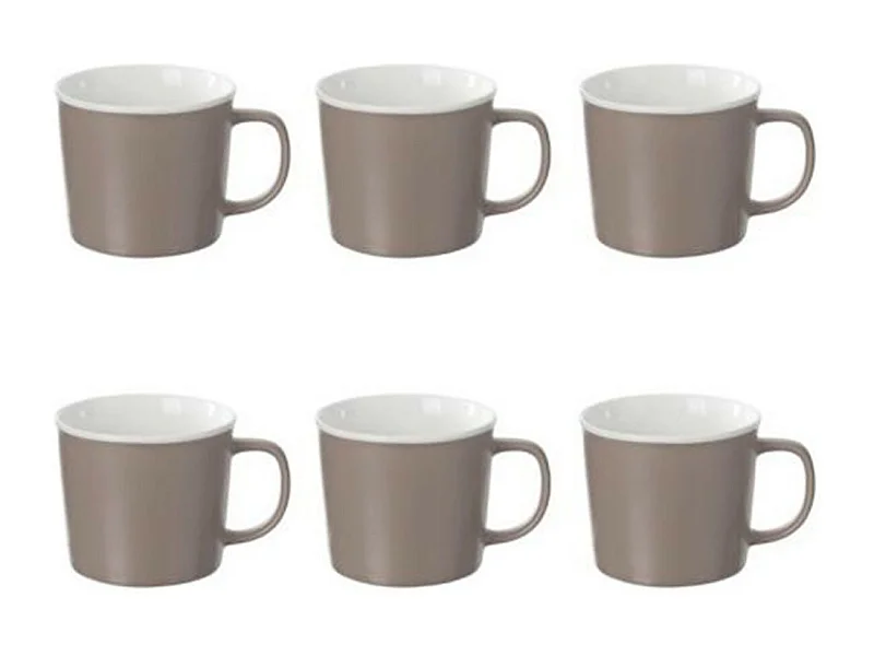 Lot de 6 Mugs en Porcelaine "Nature" 38cl Taupe