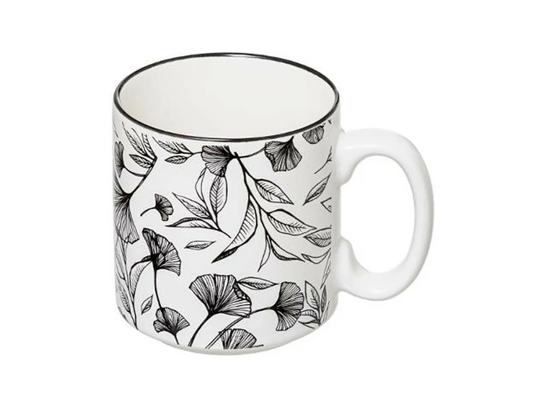Lot de 4 Mugs sur Rack "White Floral" 24cl Blanc