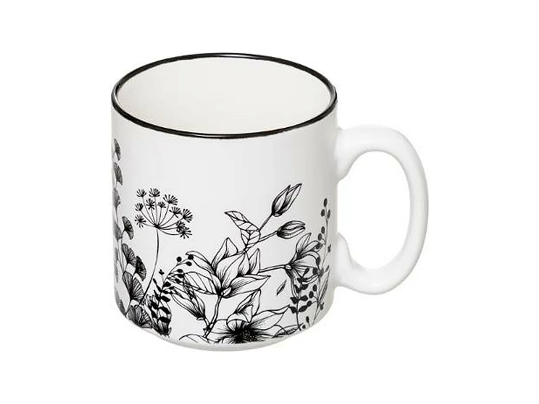 Lot de 4 Mugs sur Rack "White Floral" 24cl Blanc