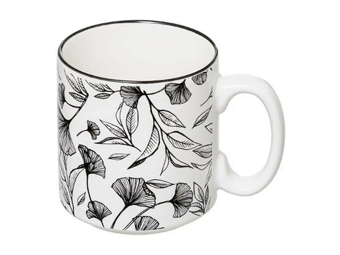 Lot de 4 Mugs sur Rack "White Floral" 24cl Blanc
