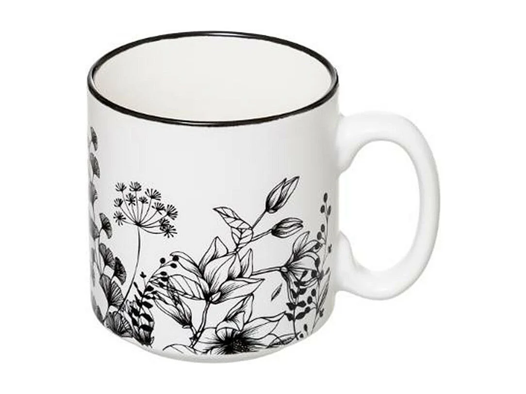 Lot de 4 Mugs sur Rack "White Floral" 24cl Blanc