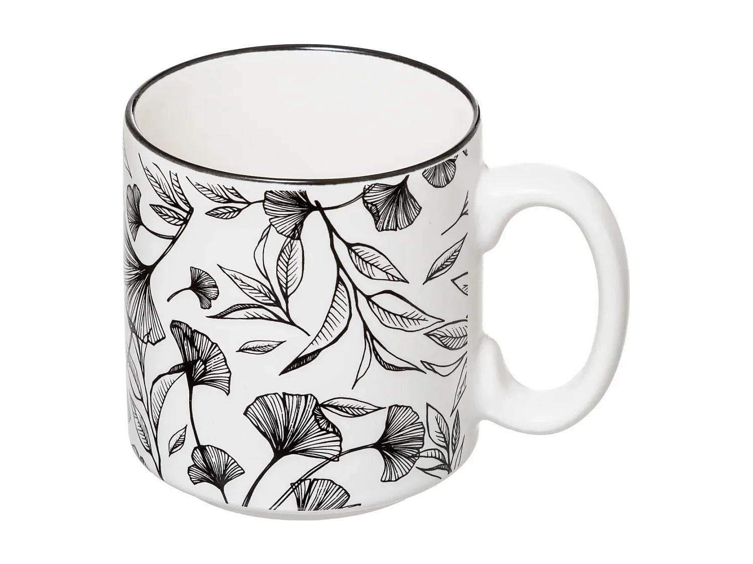 Lot de 4 Mugs sur Rack "White Floral" 24cl Blanc